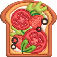 Morning sandwich 3D illustration Healthy meal with toast, fresh vegetables and sauces, tomatoes, strawberries png