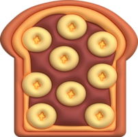 ochtend- belegd broodje 3d illustratie gezond voedsel met geroosterd brood vers groenten en chocola saus, banaan. png