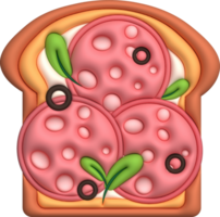 Morning sandwich 3D illustration Healthy meal with toast, fresh vegetables and sauce, pepperoni png