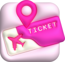 3d illustration flight ticket check in place icon. png