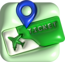 3d illustration flight ticket check in place icon. png