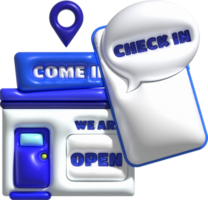 3D illustration. Check-in at a shop that travels on the phone online png