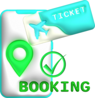 3d illustration. Check-in location, book a flight ticket on the phone online png