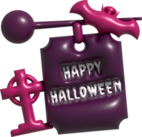 3d illustration. Tombstone, signpost and bat for Halloween. Halloween elements for design. png