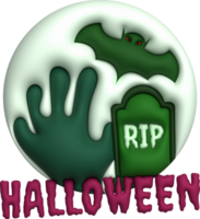 3D illustration. Hand rising from the grave icon for Halloween, bat. Halloween elements for design. png