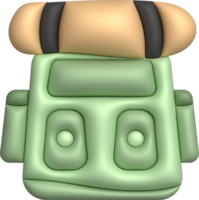 3d illustration travel bag backpack camp backpacking with camping hiking travel equipment. png