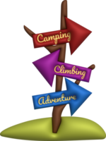 3d illustratie kamp houten wijzer voor camping en buitenshuis reizen expeditie. png