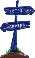 3d illustratie kamp houten wijzer voor camping en buitenshuis reizen expeditie. png