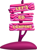 3d illustratie kamp houten wijzer voor camping en buitenshuis reizen expeditie. png