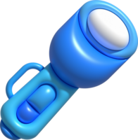 3d illustration flashlight with a bright beam. Electric lamp battery powered. Pocket flashlight png