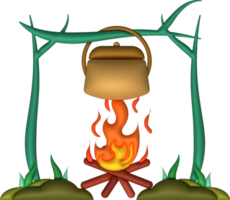 3d Illustration. Camping Herd Kochen Topf. auf ein holzbefeuert Feuer. png