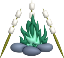 3d illustratie. heemst spiesjes gegrild Aan brand. Koken reis camping png