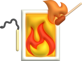 3d Illustration Verbrennung Spiel mit Feuer, geöffnet Streichholzschachtel, verbrannt Streichholz.brennend und welken png