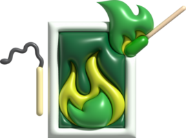 3d Illustration Verbrennung Spiel mit Feuer, geöffnet Streichholzschachtel, verbrannt Streichholz.brennend und welken png