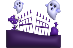 3d illustratie. halloween verlaten huis. met graven en schattig weinig geesten png