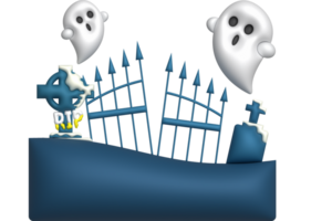 3d illustratie. halloween verlaten huis. met graven en schattig weinig geesten png