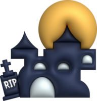 3D illustration. Halloween castle. with grave and full moon png