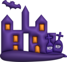 3d illustration. Halloween château. avec tombes et chauves-souris png