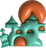 3D illustration. Halloween castle. with grave and full moon png