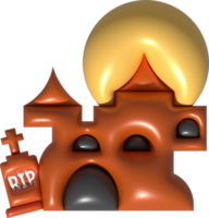 3D illustration. Halloween castle. with grave and full moon png