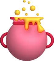 3D illustration. Witch cauldron with bubbles on halloween png