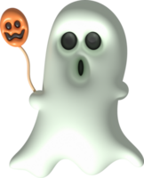 3d illustration. A cute little ghost on Halloween and holding balloons with a scary face. png