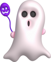 3d illustration. une mignonne peu fantôme sur Halloween et en portant des ballons avec une effrayant affronter. png