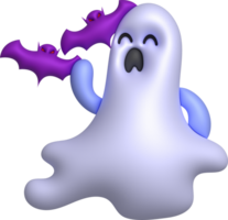 3d illustration. Halloween cute little ghost and bat. png