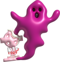 3d illustration. Halloween cute little ghost and grave cemetery. png