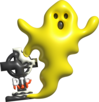 3d illustration. Halloween cute little ghost and grave cemetery. png