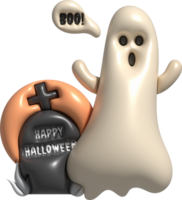 3d illustration. Halloween cute little ghost and grave cemetery Boo. png