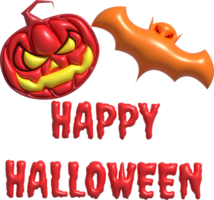 3d illustrazione. contento Halloween testo. e fantasma zucche e pipistrelli png