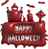 3d illustration halloween castle with Happy halloween text and grave cemetery bat png