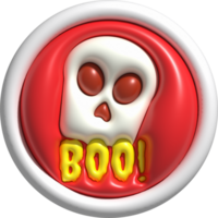 3d illustration, devil skull face icon button and boo letter on halloween png