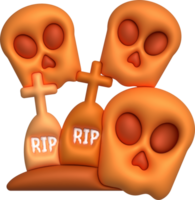 3d illustration. Devil skull face and tombstone graveyard for Halloween. png