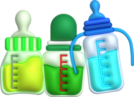 3D icon. Baby feeding bottle. Nutrition in plastic container for newborn baby. png