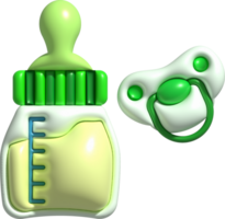 3d icons - baby bottle and baby pacifier Nutrition in plastic containers for newborns png