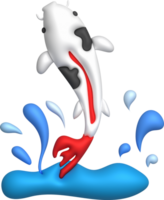 3d icon. Colorful Japanese carp jumping out of the water and water splashing around the carp. minimalist style icon png