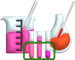 3D icon. Isolated flask or flask for chemistry. Laboratory glassware for medical or scientific education .Minimalist style icons png