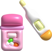 3d icon.medida termómetro y fiebre medicina botella. png