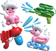 3d icon.Water gun illustration. Plastic summer toy. Colorful design for children. Gun with water splash. png