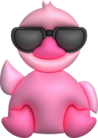 3d icon.Rubber duck wearing black glasses or ducky bath toy flat. Cute rubber floating for children. png