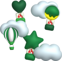 3d ikon. samling resa med varm luft ballong flygande gas och moln. minimal stil ikon. png