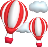 3d icône. Voyage avec chaud air ballon en volant gaz et des nuages. minimal style icône. png