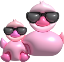 3d icon.Rubber duck wearing black glasses or ducky bath toy flat. Cute rubber floating for children. png