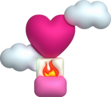 3d icon. Traveling with a heart shaped hot air balloon flying gas and clouds. Minimal style icon. png