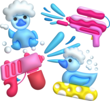 3d icon.Water gun illustration. Plastic summer toy. Colorful design for children. Gun with water splash. png