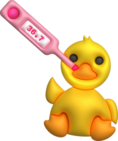 3D icon.Fever temperature measuring device and little toy duck png