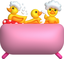 3d icono. caucho Pato jugando con burbuja agua o bañera juguete en bañera. png