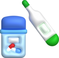 3d icon.measurement Thermometer und Fieber Medizin Flasche. png